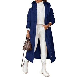 Women's Long Quilted Coat Winter Hooded Button Down Puffer Padded Jacket